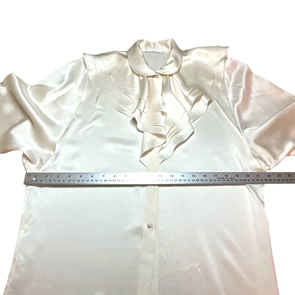 SUSIE HAYWARD Vintage 100% Silk Cream Ruffle Front  Blouse MADE IN CANADA Sz 8 - Picture 5 of 10